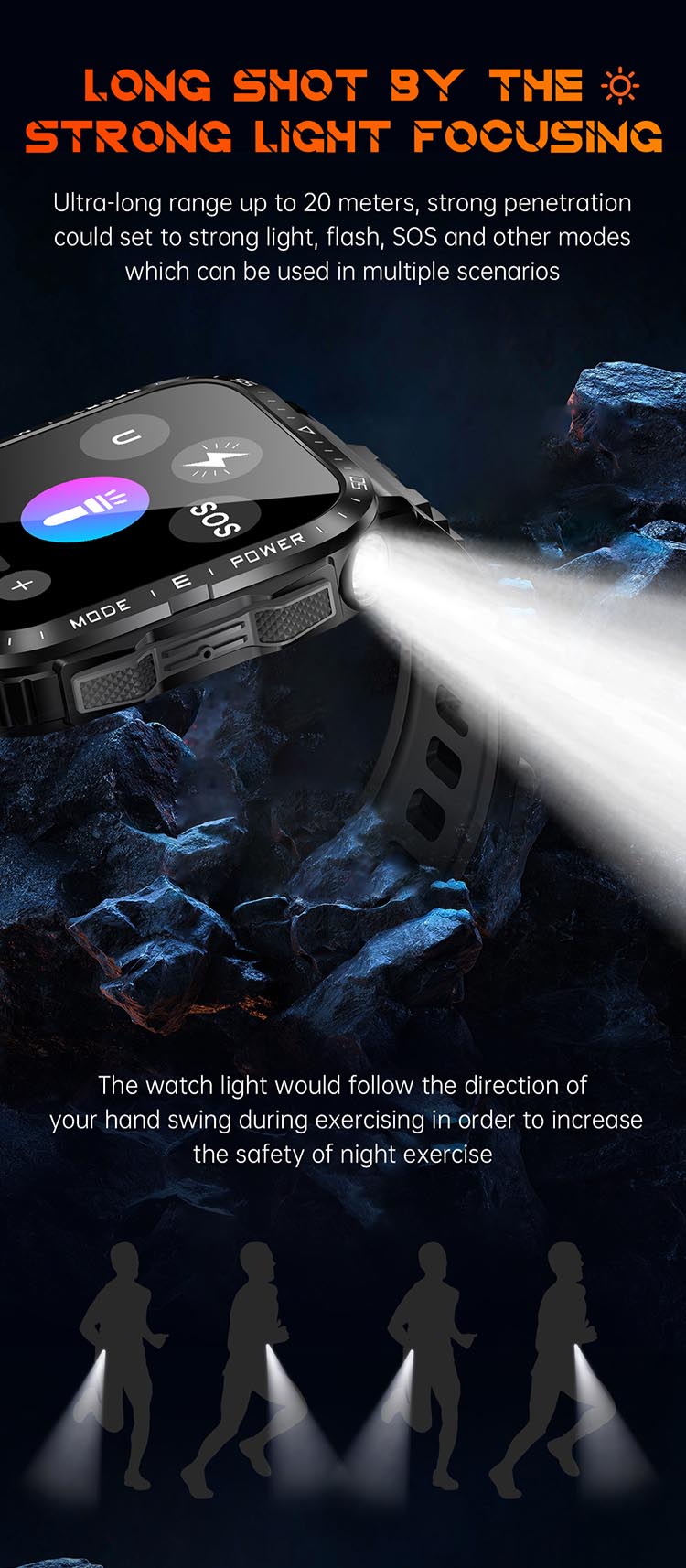 Sport Smart Watch, KT79 Smartwatch, KT79 Smart Watch, KT79 Light Smart Watch, Smart Watch with Flashlight, UV Light Smart Watch, KT79 Outdoor Smart Watch，KT79 Watch with Flashlight, KT79 Watch with UV Lamps